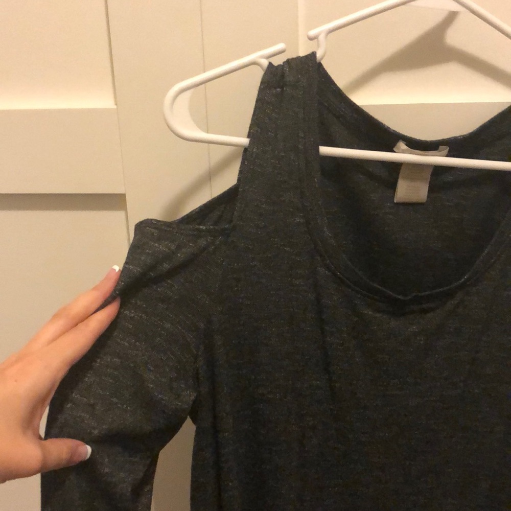 Open shoulder dark gray top